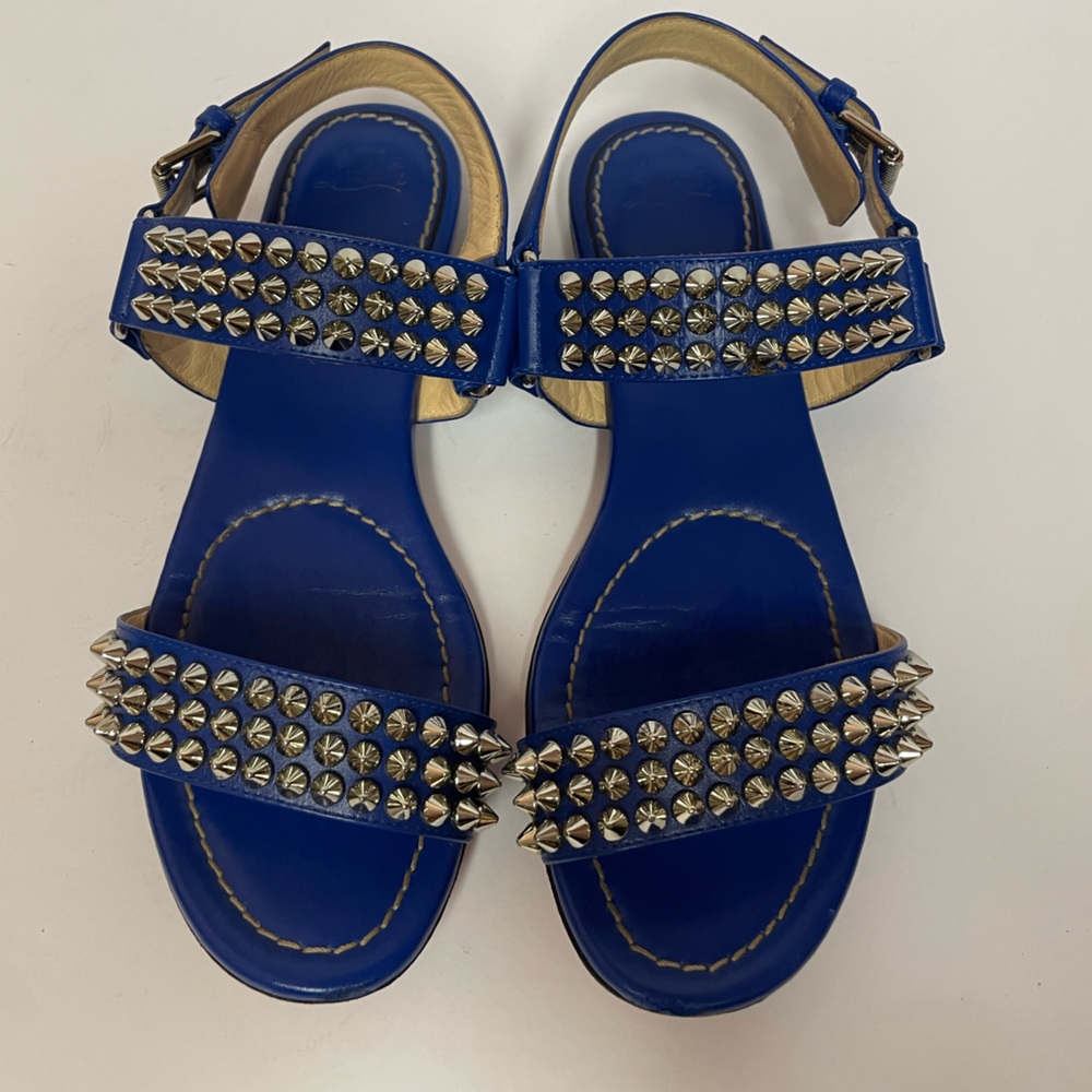 Christian Louboutin Blue Studded Leather Sandals - Picture 9 of 15